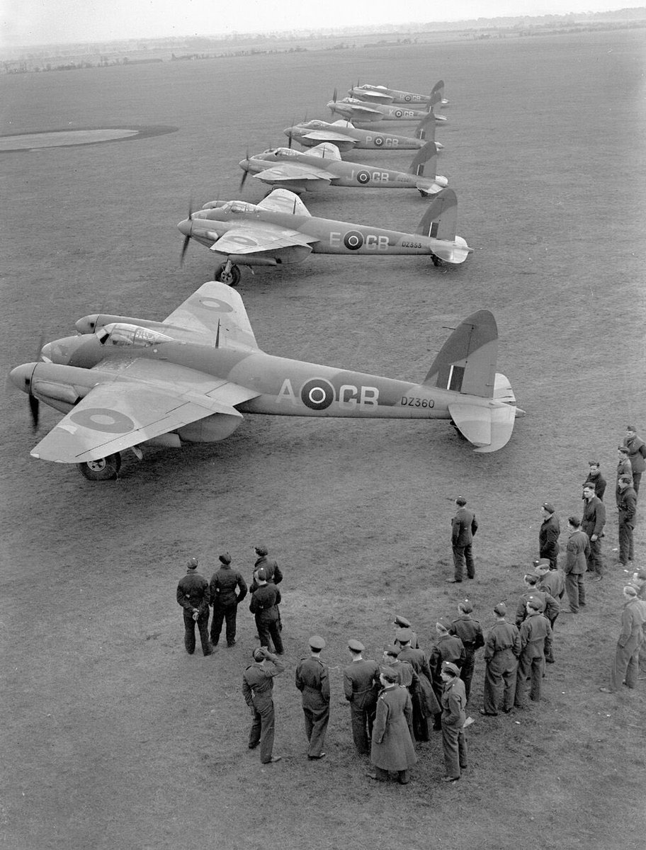 A stunning WWII alignment of de Havilland DH98 Mosquito Mk.IV of 105 Sqn RAF on the ground in Marhamn, 1942