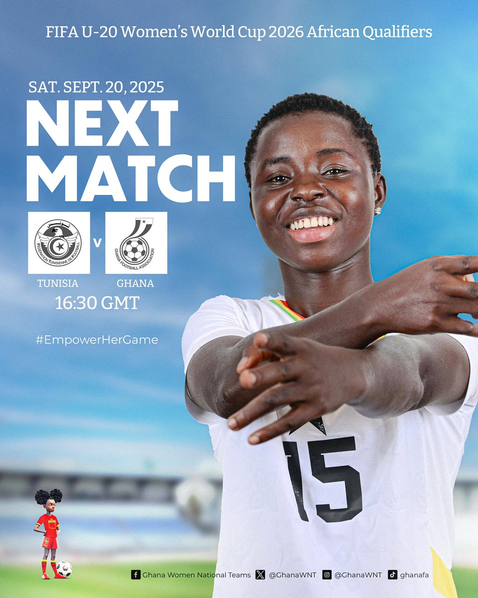 The road to POLAND begins! We face Tunisia in the second round of the FIFA U20 women’s World Cup qualifiers!

#StrongerTogether💪🏽 #ShineBlackPrincesses✨
#BringBackTheLove 🥰