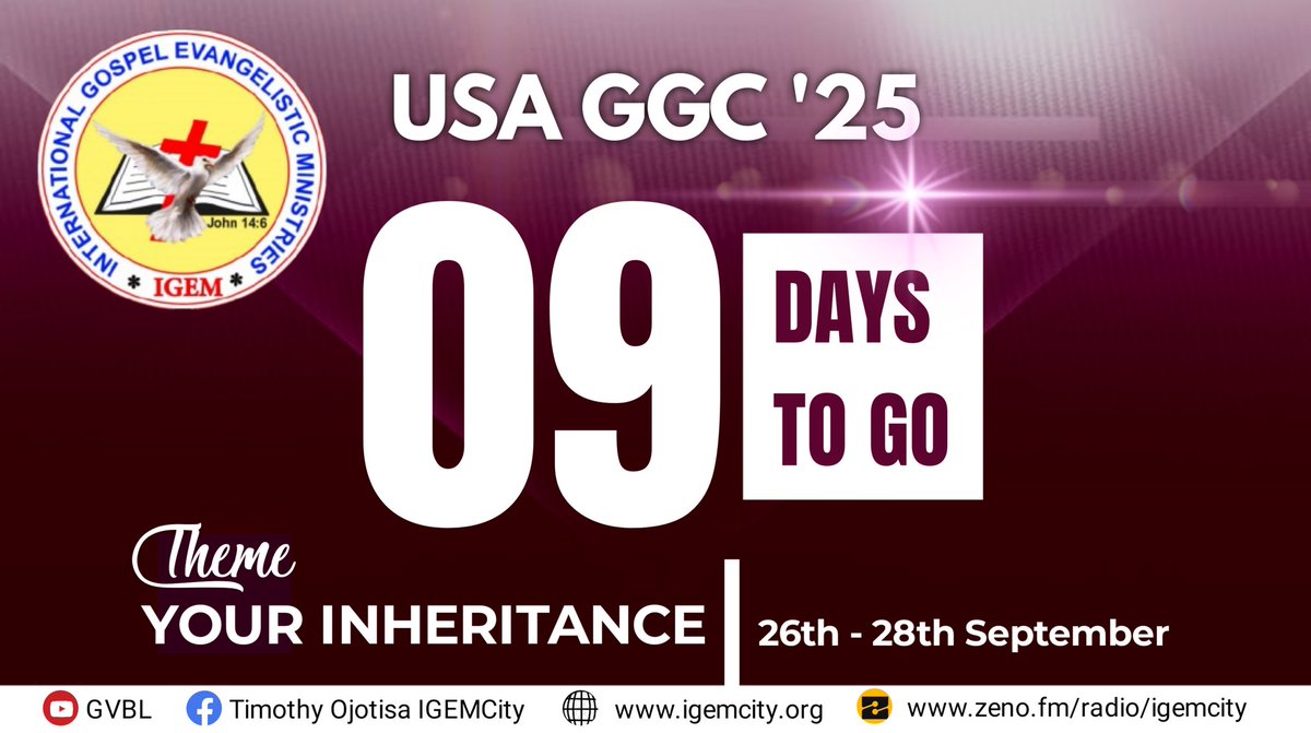 igemcity's tweet image. Only 9 days left to the Global Gospel Congress. Prepare your heart, your miracle awaits. Invite your friends and relatives. You can join the Congress wherever you are in the world. #igem #usaggc #yourinheritance #empowerment #Godskingdom #salvation