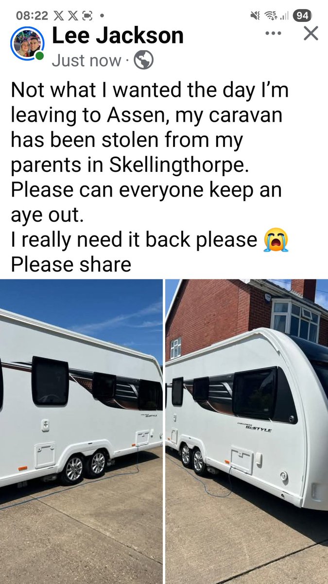 LETS GET THIS BACK TO <a href="/LeeJack14/">Lee Jackson</a>  keep your eyes peeled folks.
#stolencaravan