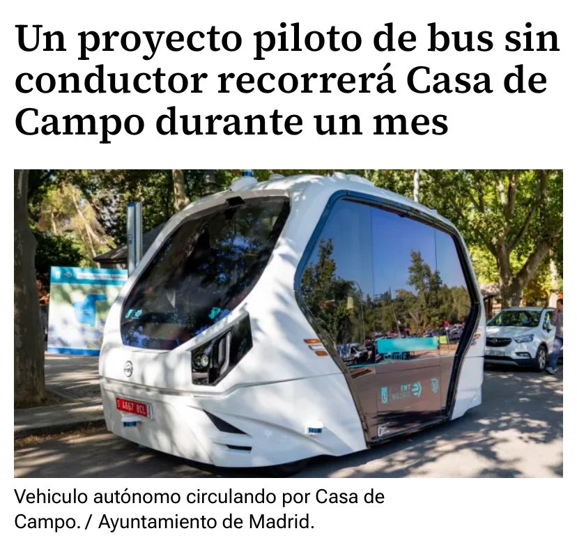 📌Semana Europea de Movilidad 

Paradojas de la vida, ayer comenzó la SEM y en Madrid lo celebramos así 👇

❌ Aumentando la frecuencia de buses y metros para evitar el colapso diario 

✅ Poniendo un Bus sin conductor con capacidad para 12 personas en la Casa de Campo

🙄🙄🙄