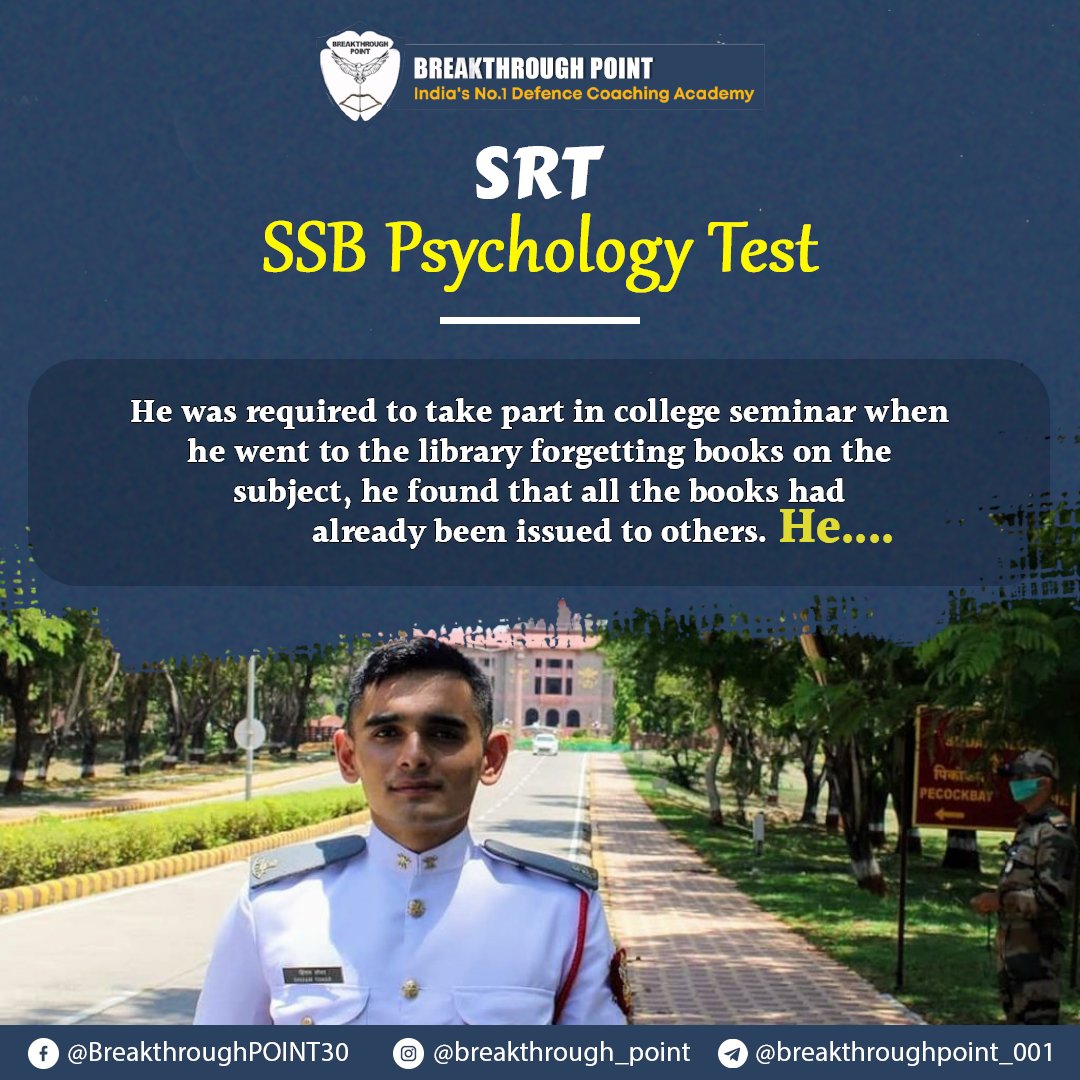 SRT Challenge! Can you think like an officer &amp; solve it in under 1 min? 
⏱️Practical > Perfect .   
.
Your SSB journey starts now!  breakthroughpoint.co.in/enquiry
.
#SRT #NDA #CDS #AFCAT #FutureOfficers