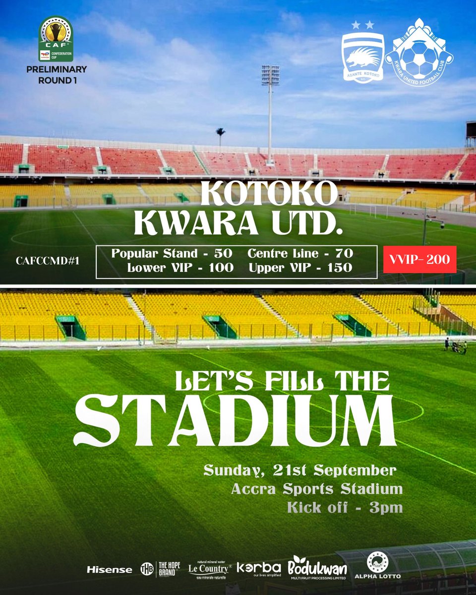AsanteKotoko_SC's tweet photo. Counting down to Sunday @CAFCLCC 

Let’s gather and support our warriors to victory. 

#KOTOKO90 
#AKSC #Fabucensus #Kotoko4All https://t.co/yn9ASMRgua
