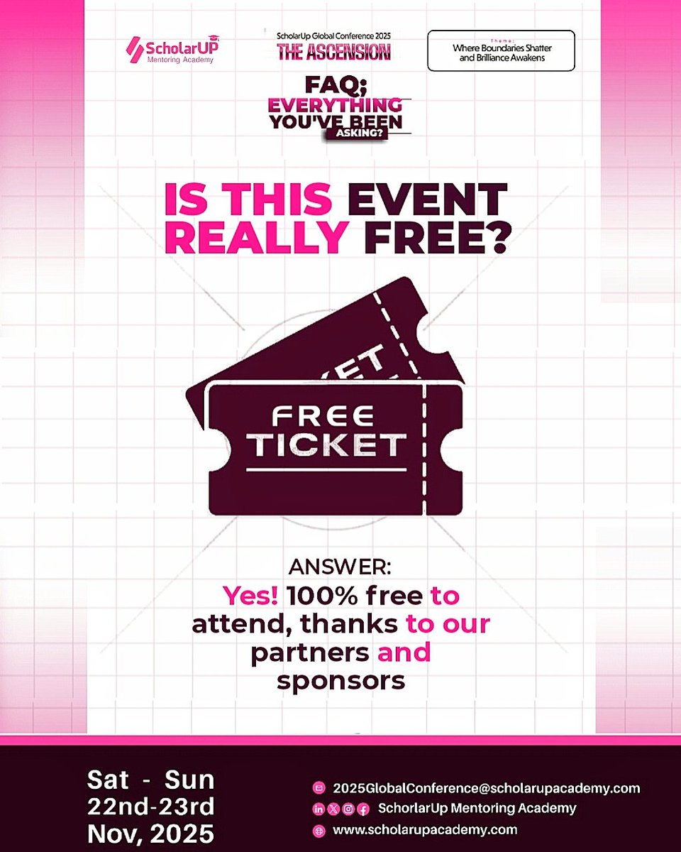 Scholarupacadmy's tweet photo. Is it free? Yes, 100% free. No tricks, no hidden fees.
We believe opportunity should be accessible to everyone #FreeConference https://t.co/w37Zn0LWyV