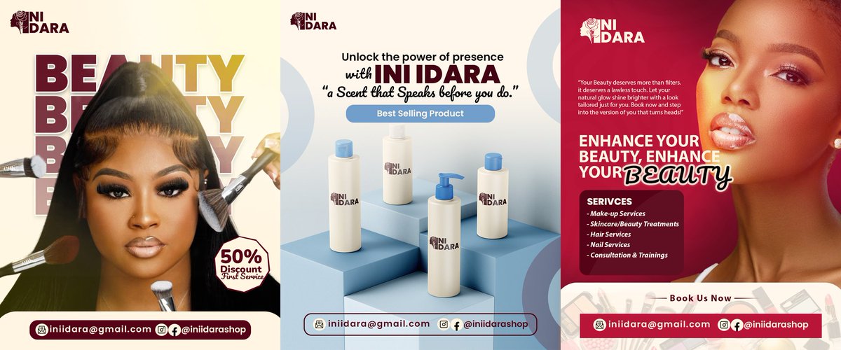 ogcvisualz's tweet image. Social media flyers for INI IDARA where beauty combines with Joy and all round elegance 🤌🤤
All flyers with their messages, what do think are their messages? 
Ready to create not just designs but digital assets that drive sales for your brand, DM let&apos;s work 🤌🧑‍💻 #designs #OGC