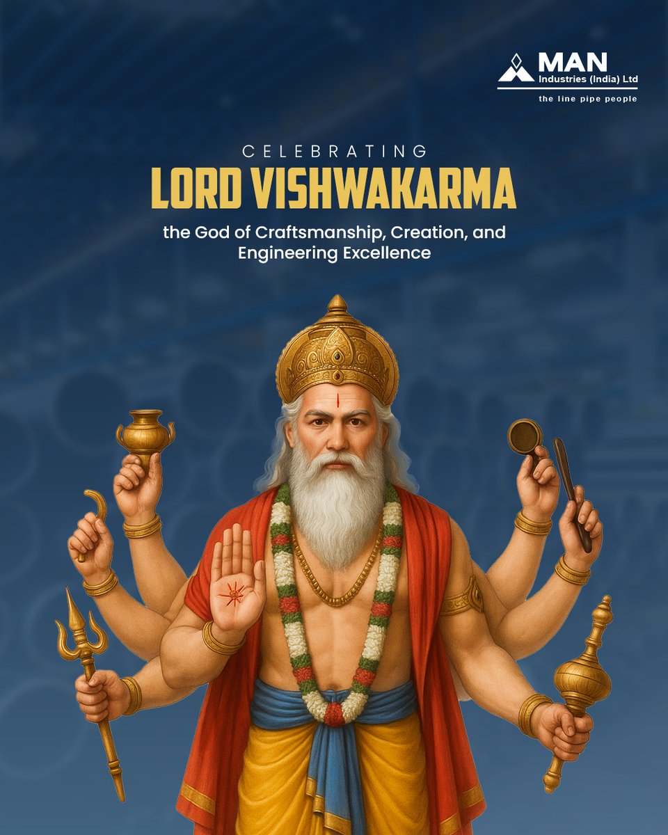 ManIndustriesIn's tweet photo. On this #VishwakarmaPuja, we honor the divine architect whose vision continues to inspire innovation, skill, and progress. 🌺

At Man Industries, we draw strength from this legacy to build pipelines that stand for reliability, sustainability, and growth! https://t.co/pUNpclzq5z