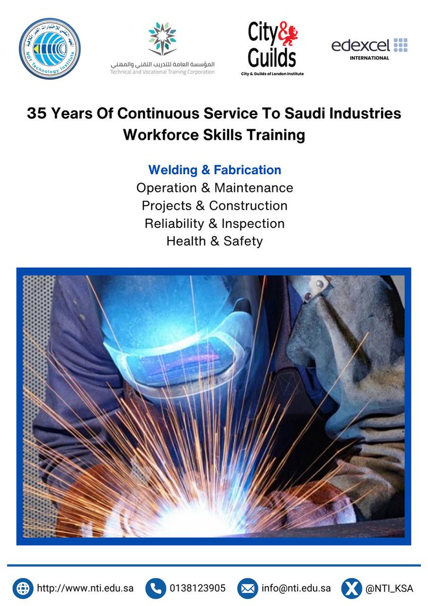 NTI_KSA's tweet photo. NDT Technology Institute offers employers a cost-effective localization support that includes accredited skills training programs, free advice and support to recruit, train and localize. For more details on our programs and HRDF funding, employers please email: info@nti.edu.sa https://t.co/OWRY6UfXcH