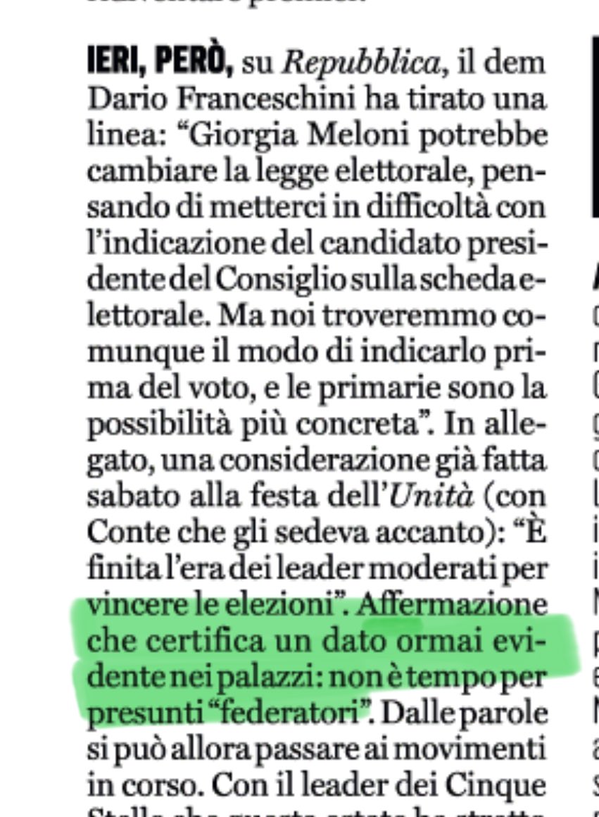 “E’ finita l’era dei leader moderati per vincere le elezioni. Non è tempo per federatori”. 

⁦<a href="/WandaMarra/">Wanda Marra</a>⁩ ⁦<a href="/lucadecarolis/">luca de carolis</a>⁩ ⁦<a href="/fattoquotidiano/">Il Fatto Quotidiano</a>⁩