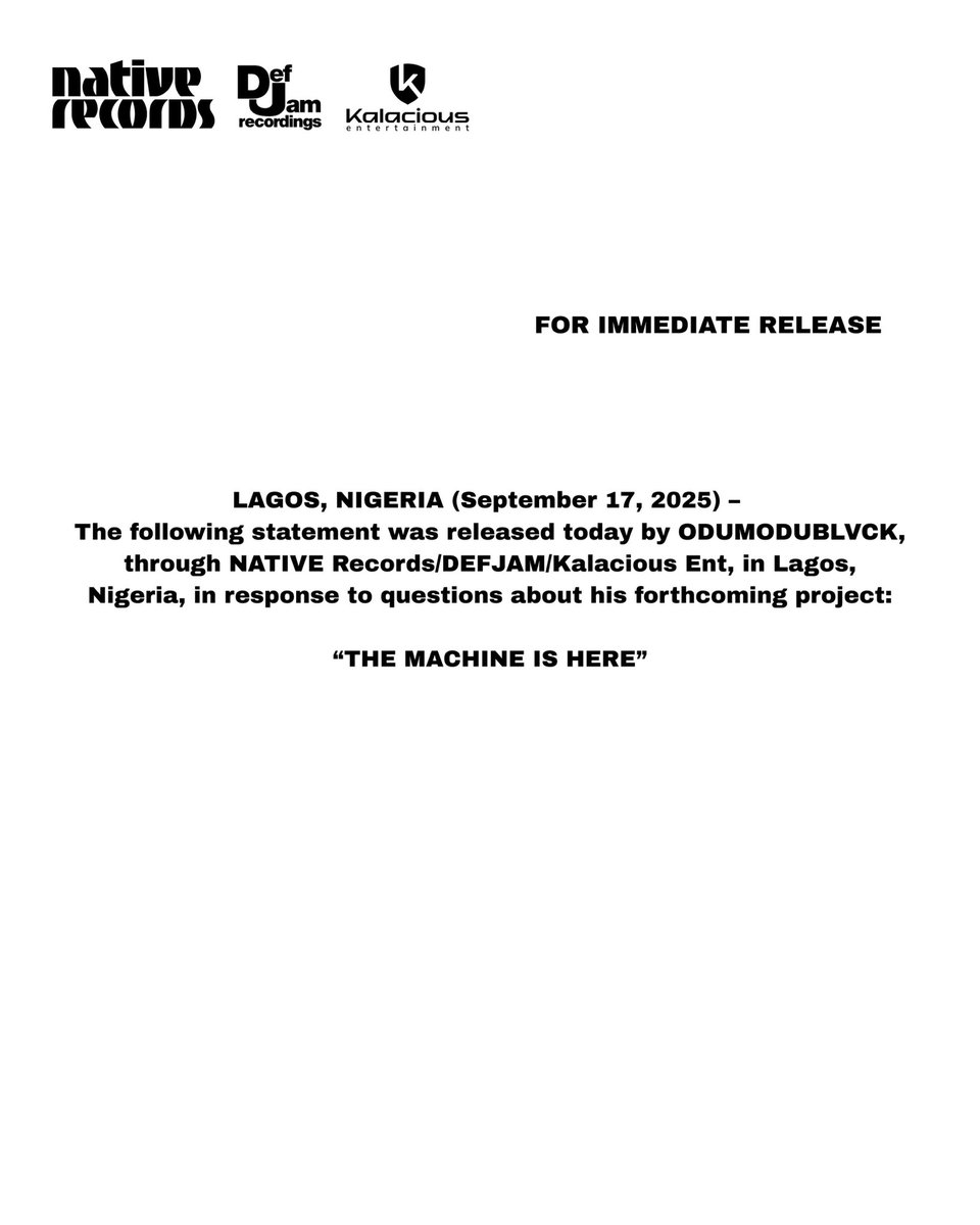 ODUMODUBLVCK drops a statement on his forthcoming album, "THE MACHINE IS COMING."