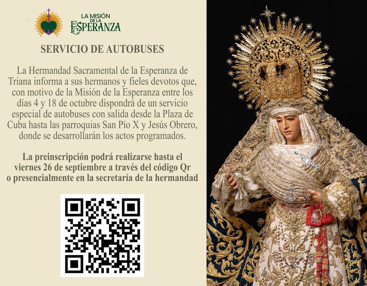 elllamadorcsr (@elllamadorcsr) on Twitter photo La <a href="/EspDeTriana/">Esperanza de Triana</a> organiza un servicio de autobuses para ir a las parroquias de las 3000 viviendas en los días en los que se encuentre la Virgen en la Misión La <a href="/EspDeTriana/">Esperanza de Triana</a> organiza un servicio de autobuses para ir a las parroquias de las 3000 viviendas en los días en los que se encuentre la Virgen en la Misión