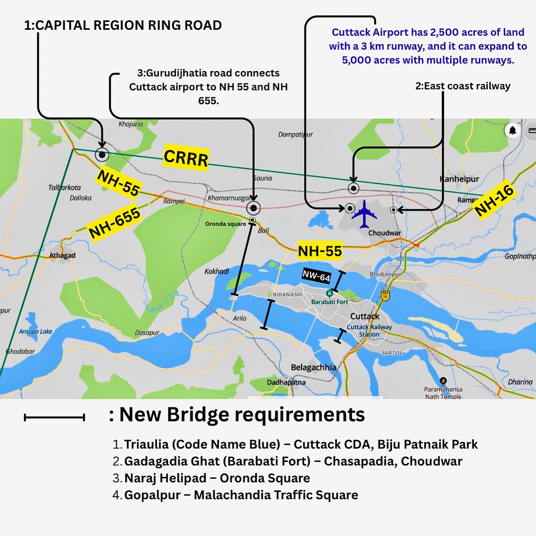 Multi modal connectivity #Cuttack_Airport has 2,500 acres of land with a 3 km runway, and it can expand to 5,000 acres with multiple runways.

<a href="/AAI_Official/">Airports Authority of India</a> <a href="/MoCA_GoI/">MoCA_GoI</a> <a href="/CTOdisha/">ବାଣିଜ୍ୟ ଓ ପରିବହନ ବିଭାଗ । Commerce & Transport</a> <a href="/CuttackDM/">DM Cuttack</a>