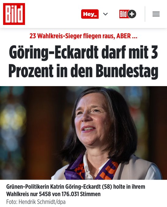 Demokratisches Deutschland ist, wenn eine Küchenhilfe, die von 97% der Wahlberechtigten nicht gewählt wurde, erklärt, dass die "Einordnungen von Journalisten nicht grundsätzlich in Frage gestellt werden dürfen".  🥳