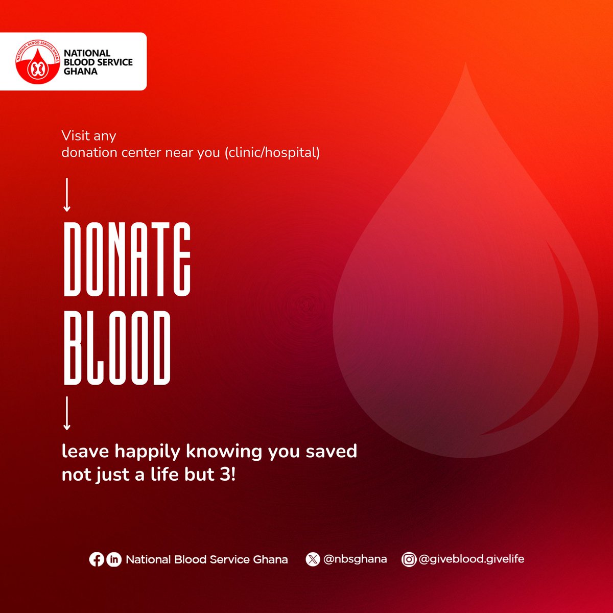 Tired of the restaurant and movie dates?
Sometimes visit a blood donation center and save a life - it’s fun and cool like that.

#iPledgeToDonate
#GiveBloodSaveLives
#NationalBloodServiceGh