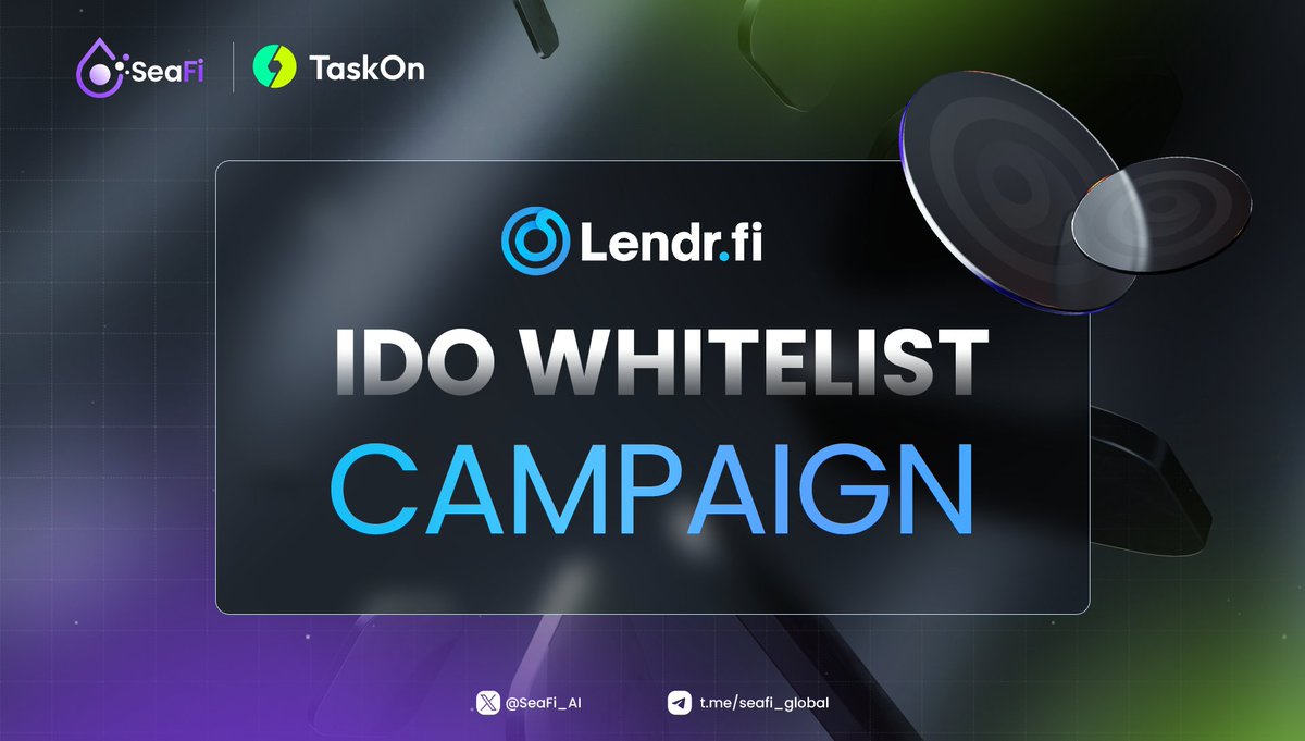 SeaFi_AI's tweet photo. 🔥 @lendrfi $100,000 IDO Whitelist Campaign is LIVE on @taskonxyz! 🔥

🗓️ Sep 17 07:00 UTC – Sep 20, 10:00 UTC 

📌 Campaign venue: https://t.co/7gfXCJMABE

Rewards:
💎 200 Whitelist Slots — $500 allocation each 
💎 $200 USDT Bonus Pool — 10 lucky participants ($20 each)
💎 Total 210 winners

👥The winners will be announced on September 21, and the rewards will be distributed on the same day.

Smash the quests & lock your spot!