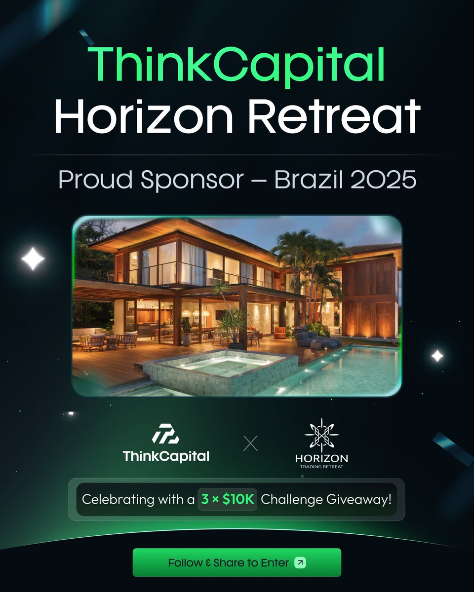 thinkcapitalcom's tweet image. ThinkCapital × Horizon Retreat 💚

Proud to be the main sponsor of Horizon Retreat — a one-of-a-kind trader experience in a luxury villa in Brazil. 🌴📈

Oh, and we’re running a $10K Challenge Giveaway on Instagram to celebrate. 🎁

#ThinkCapital #HorizonRetreat #TradingCommunity