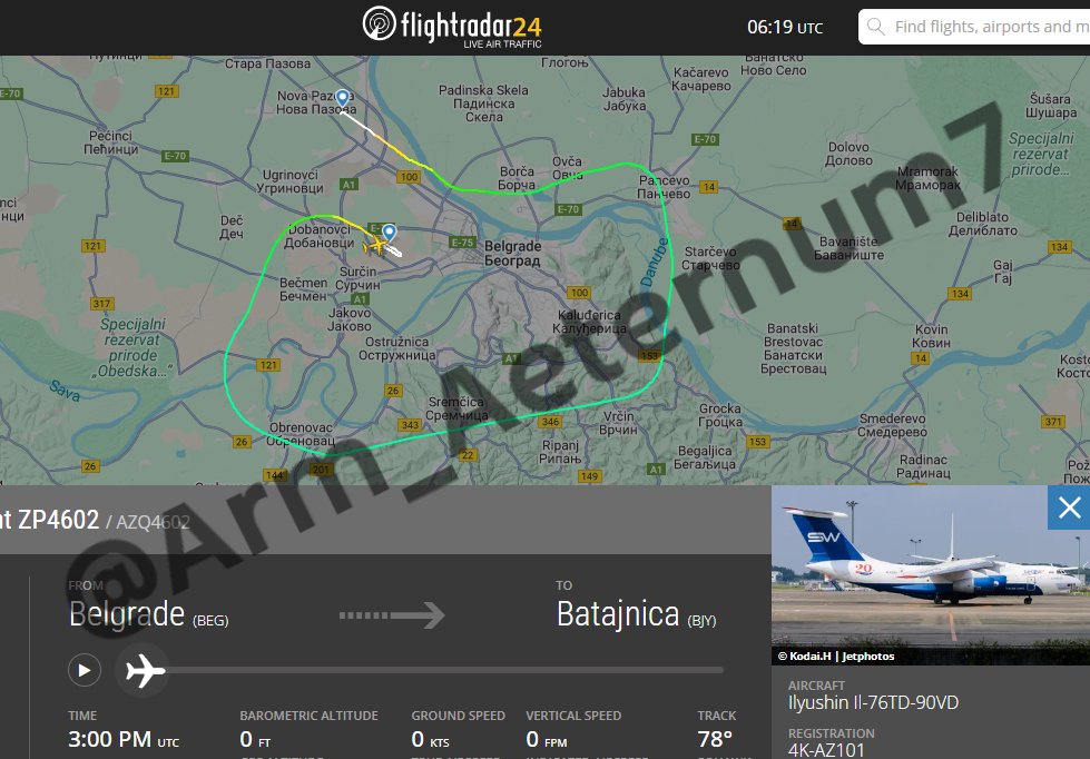 Aeternum7's tweet photo. The voyage of #Azerbaijan's arms carrier Silk Way

1/ The first flight - Il-76 flew from Baku to Tel Aviv (#Israel). Recently Azerbaijan has been transporting weapons from Ovda and Eilat (possibly temporarily returning them for war in Gaza).

#Armenia https://t.co/mWzPTn5eEy