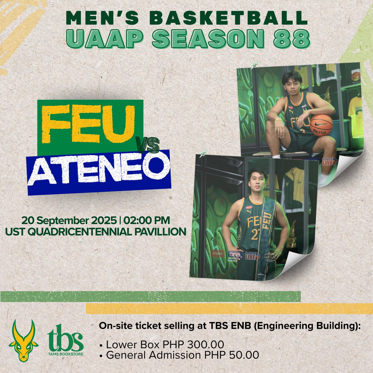 TAMSBookstore's tweet photo. Tamaraws, get ready for the game day! 🏀
 
The season tips off as the #FEUTamaraws face off against Ateneo on September 20 at the UST Quadricentennial Pavilion. Let's show them our FEU pride!
 
#UAAPSeason88 #GOFEU #BeBrave #GoldIsTheGoal 
📷 The UAAP https://t.co/wVhq7AEl9p