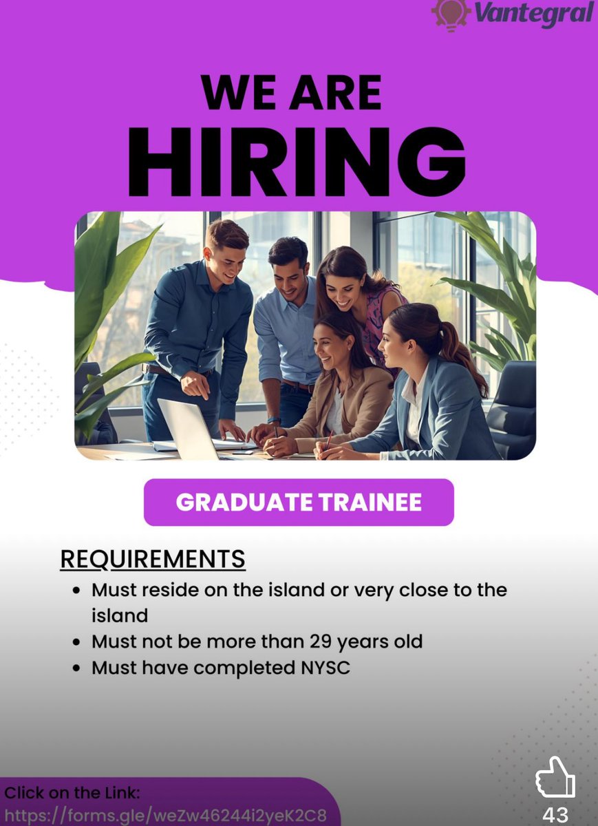 Hansel Praise (@hannytalker) on Twitter photo JOB UPDATES!!
Are you a graduate who has completed NYSC and is currently seeking a job opportunity? We’re hiring!
A company in the Oil and Gas industry is looking to recruit Graduate Trainees to join their dynamic team.
Position: Graduate Trainee 
Location: Lagos
Requirements; JOB UPDATES!!
Are you a graduate who has completed NYSC and is currently seeking a job opportunity? We’re hiring!
A company in the Oil and Gas industry is looking to recruit Graduate Trainees to join their dynamic team.
Position: Graduate Trainee 
Location: Lagos
Requirements;