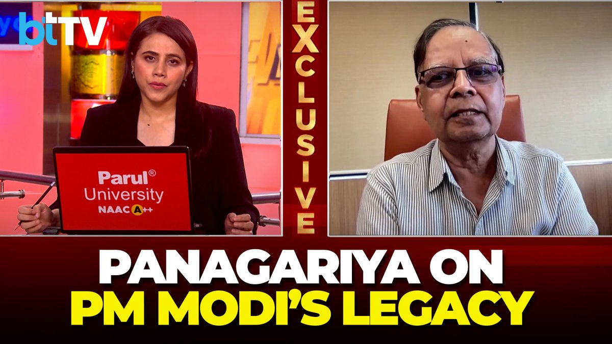 business_today's tweet photo. Arvind Panagariya Exclusive: GST, Growth &amp; PM Modi’s Economic Legacy

Watch: https://t.co/IgAXTlLiHT | #HappyBDayPMModi #TheModiStory #ModiAt75 #ArvindPanagariya #GST #IndianEconomy 

@maryashakil | @APanagariya https://t.co/ywgiIKSPDl