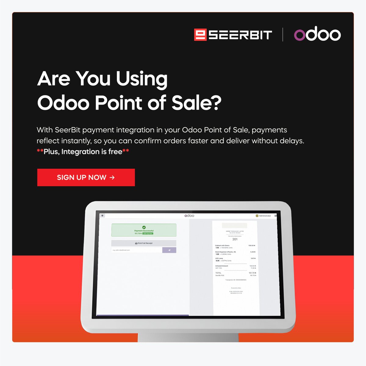 getSeerBit's tweet image. Stop wasting crucial time on manual reconciliation!

With SeerBit integrated into your Odoo Point of Sale, payments sync in real time. No delays, no manual entries. 

Visit &amp;gt;&amp;gt; seerbit.com/seerbit-x-odoo… to get started

#odoo #odoo_erp_system #odoopointofsale