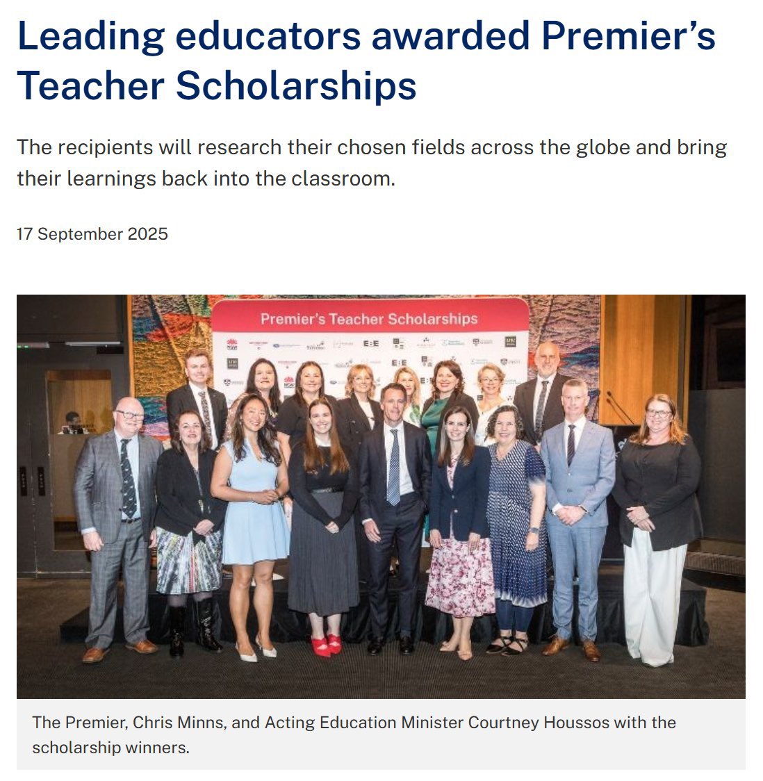 dizdarm's tweet photo. Some of the state’s top public-school educators will get the chance to travel overseas to research their area of expertise, after winning a 2026 Premier’s Teacher Scholarship. Congratulations to our 11 winners who will undertake a five-week study tour. https://t.co/W8ac2npTBA https://t.co/PiM2UplGhA