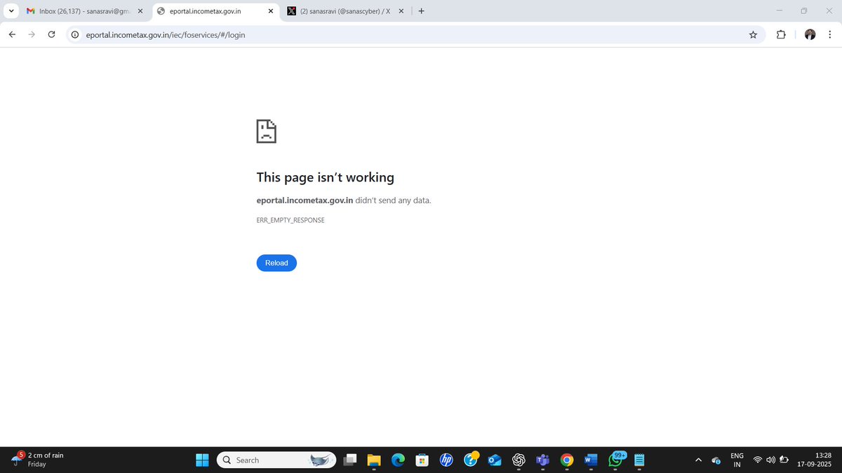 sanascyber's tweet photo. @nsitharaman @IncomeTaxIndia @FinMinIndia It is still not working. I have also sent an email to orm@cpc.incometax.gov.in, but there has been no resolution.
#GoodGovernance https://t.co/eyDDyfKBn5