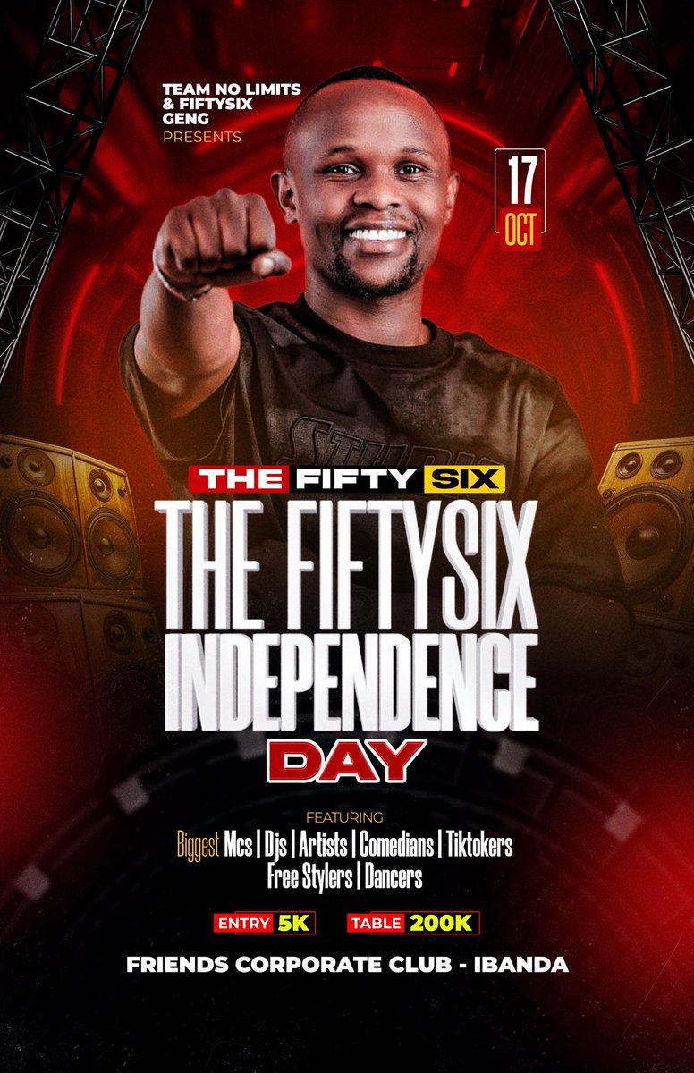 17th October is the day at friends corporate club ibanda 
#thefiftysixindependenceday
#teamnolimits
