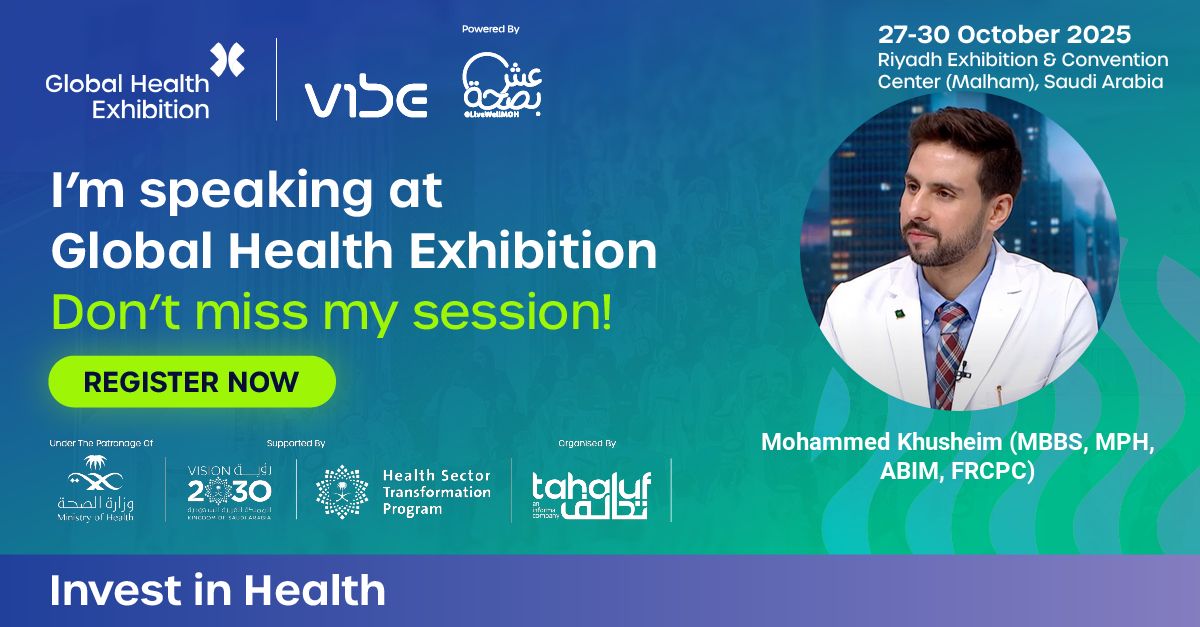 Thrilled to be speaking at Global Health Exhibition 2025 this Oct 27-30 in Riyadh.
Register here lnkd.in/d23bxKNc to join global voices tackling real challenges and bold ideas in healthcare.

hashtag#GHE2025 hashtag#InvestInHealth Global Health Exhibition