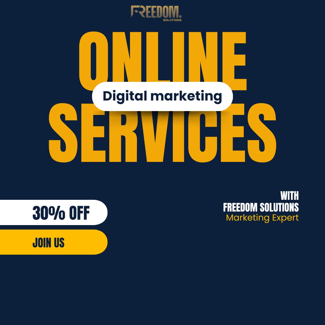bloggerspoint_'s tweet image. 🚀 Take your business to the next level with Freedom Solutions!
Get 30% OFF on our Digital Marketing Online Services and start growing your brand today. 🌐✨
👉 Join us now and let’s make your business shine online! info@fdsolss,com
#DigitalMarketing #MarketingExpert #services