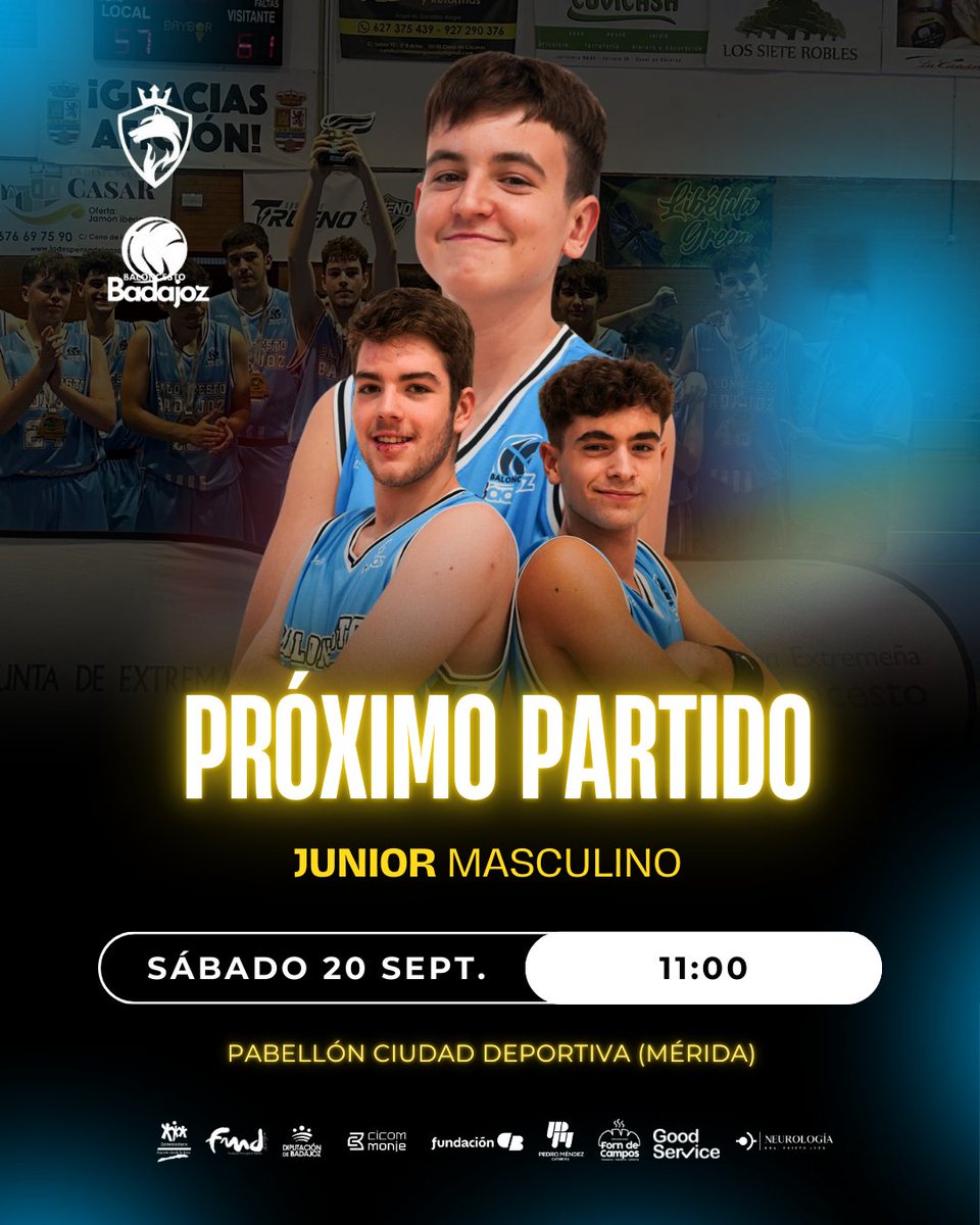 🏀 ¡Nuestro Junior Masculino Negro a por una plaza en la liga Regional! 🩵

Tras derrotar la semana pasada a Los Santos de Maimona, este sábado nos jugamos una plaza en la liga regional ante <a href="/FDMerida/">FDMérida.com</a> 

<a href="/DipdeBadajoz/">Diputación de Badajoz</a> <a href="/aytodebadajoz/">Ayuntamiento Badajoz</a> <a href="/FExB/">Federación Extremeña de Baloncesto</a>