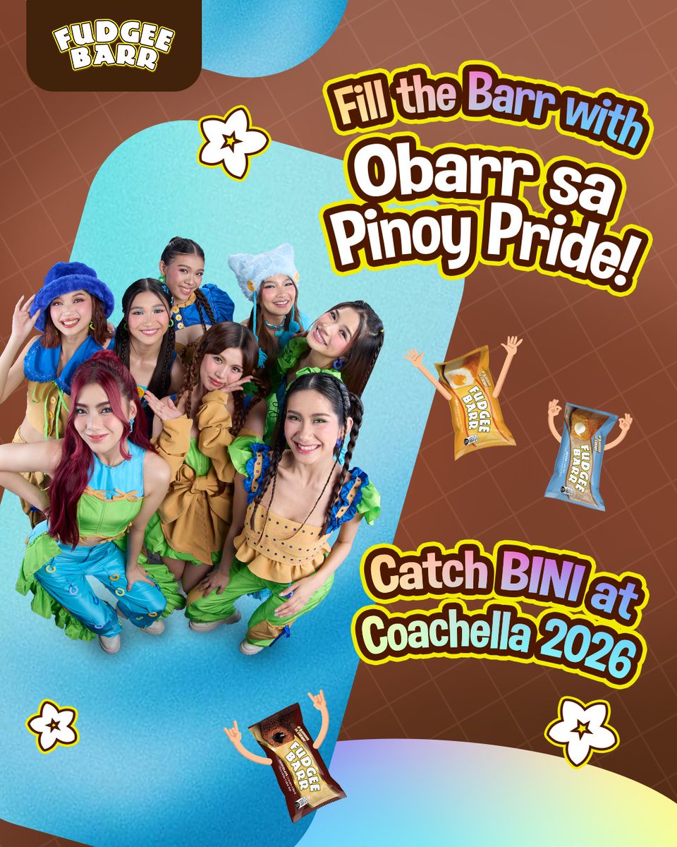 Fudgee Barrkada, let's bloom with Pinoy Pride! 🌸​
​
Catch BINI sa OBarr sa Saya na Coachella Music Festival 2026 at maki-sing-along while enjoying your favorite Fudgee Barr.​
​
#FudgeeBarr #BINI #FudgeeBarrxBINI