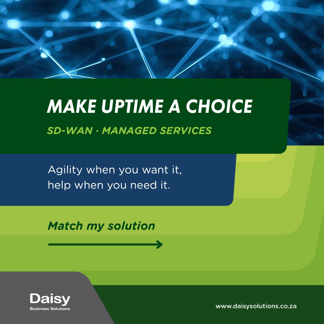 Daisy_Solutions's tweet photo. Make uptime a choice.
SD-WAN = control + agility.
Managed services = care + SLAs.
Hybrid if you need both.

Match my solution → https://t.co/GrYgdWyLDU https://t.co/oEaL7Lcnyg