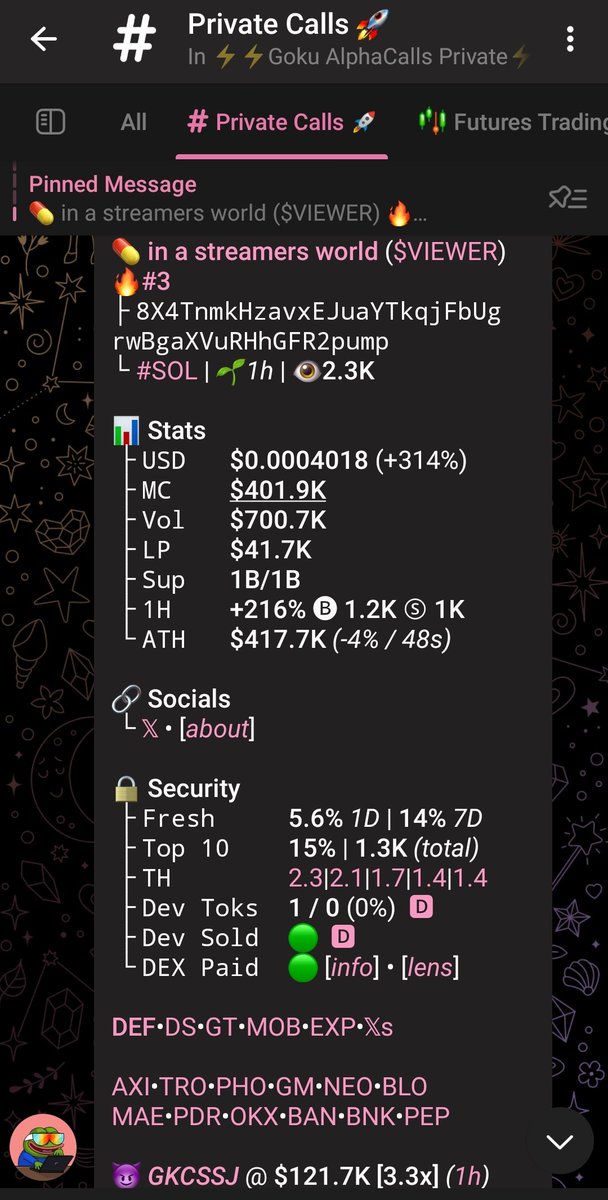 Goku_alphacalls's tweet image. $VIEWER Hit 414K
Called in my private lounge @ 121K
3️⃣.4️⃣x from call ✅
8X4TnmkHzavxEJuaYTkqjFbUgrwBgaXVuRHhGFR2pump
#VIEWER #SOL #Solana