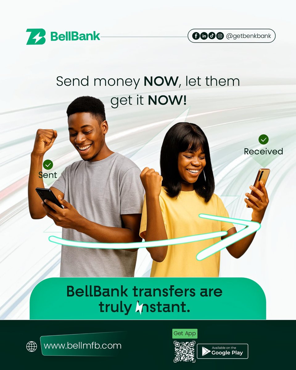 send money now, let them get it now! 
With bellbank, transfers are truly instant  no delays, no stress, just smooth and reliable. 

Download the BellBank app today and experience instant banking at your fingertips.

#BellBank #Instanttransfers #Sendmoneyfast