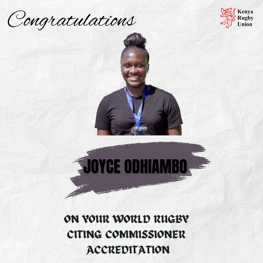 OfficialKRU's tweet photo. A hearty congratulations to the current @MwambaRFC team manager Joyce Odhiambo on her world rugby citing Commissioner accreditation. This marks a great milestone for women in rugby as Joyce becomes the first lady in Kenya to earn this accreditation. 
To bigger and better JJ ❤️ https://t.co/b1axWWt2Ia