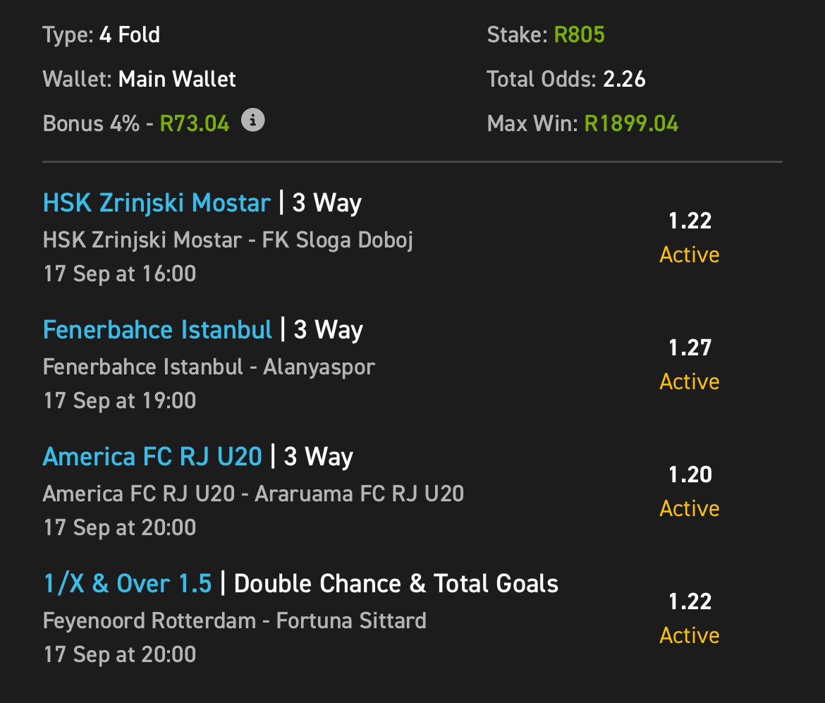 Let’s Win 💰💰💰

1️⃣ Copy My Betslip: easybet.co.za/sports?bookedB…
Booking Code: 430400
2️⃣ Place Your Bet Of R5 Or More.
🎁 The More You Bet, The Bigger Your Bonus!
🆕 New To Easybet? Use Code WC50 &amp; Get Up To A R50 Sign Up Bonus.
🔗 Join Now: ebpartners.click/o/2dFXrL?lpage…
18+ T&amp;Cs Apply