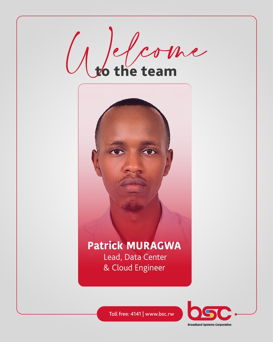 bscrw's tweet photo. “We’re excited to welcome our new team member, Patrick Murangwa, who joins us as Lead, Data Center &amp; Cloud Engineer at #BSC. 
 Welcome aboard, Patrick!”

#welcomepost #newhire #engineers #techlife https://t.co/CSsuyE0OCi