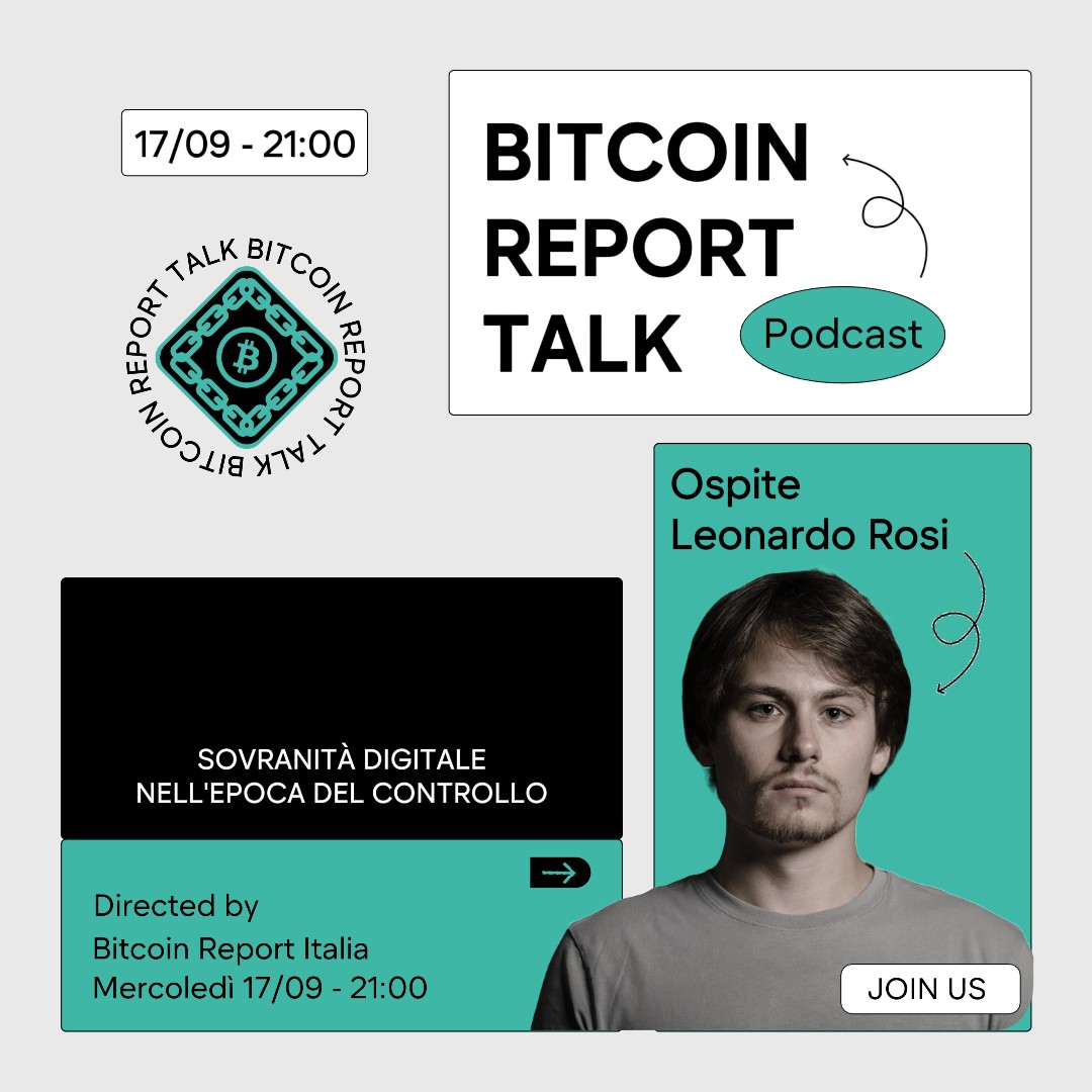 ⚡️ CI SIAMO. ARRIVA LA NUOVA PUNTATA DEL NOSTRO PODCAST. ⚡️

E ovviamente, sempre col botto.

🎙 Mercoledì 17 Settembre, ore 21:00
💣 Live su YouTube e Twitch
👤 Ospite: Leonardo Rosi

📺 YouTube ➝ youtube.com/@Bitcoin.Repor…

🎮 Twitch ➝ twitch.tv/bitcoinreporti…