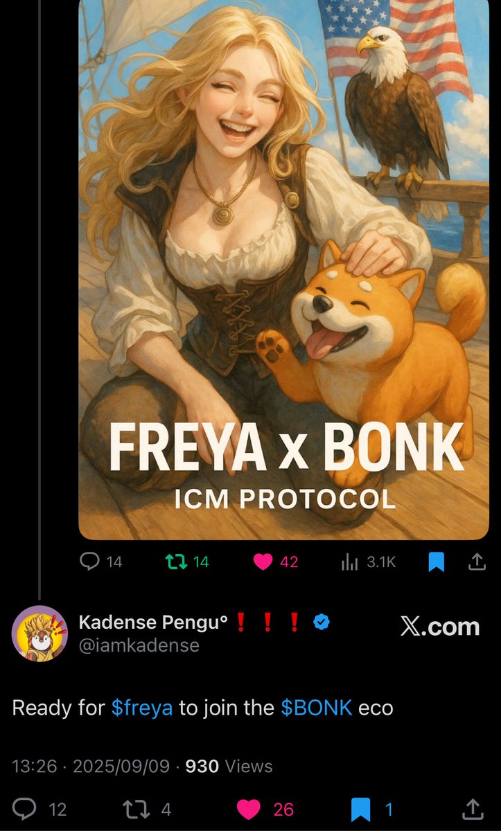 今天来聊一聊 $Freya ，在一周以前，还没有迁移的时候也投研了几天，我本人很看好它，但因为个人原因并没有建仓或写一个投研，那今天就把这事了了吧；

CA:AzVCECC5zr21ikYQne4Xtoh3SVg848duPHUHb3M7bonk (迁移到BONK后的CA)
:AWs2J3buZeyvvSE5pyoFVJQUNKa36g8sbouskt6W9fre (迁移之前的CA)