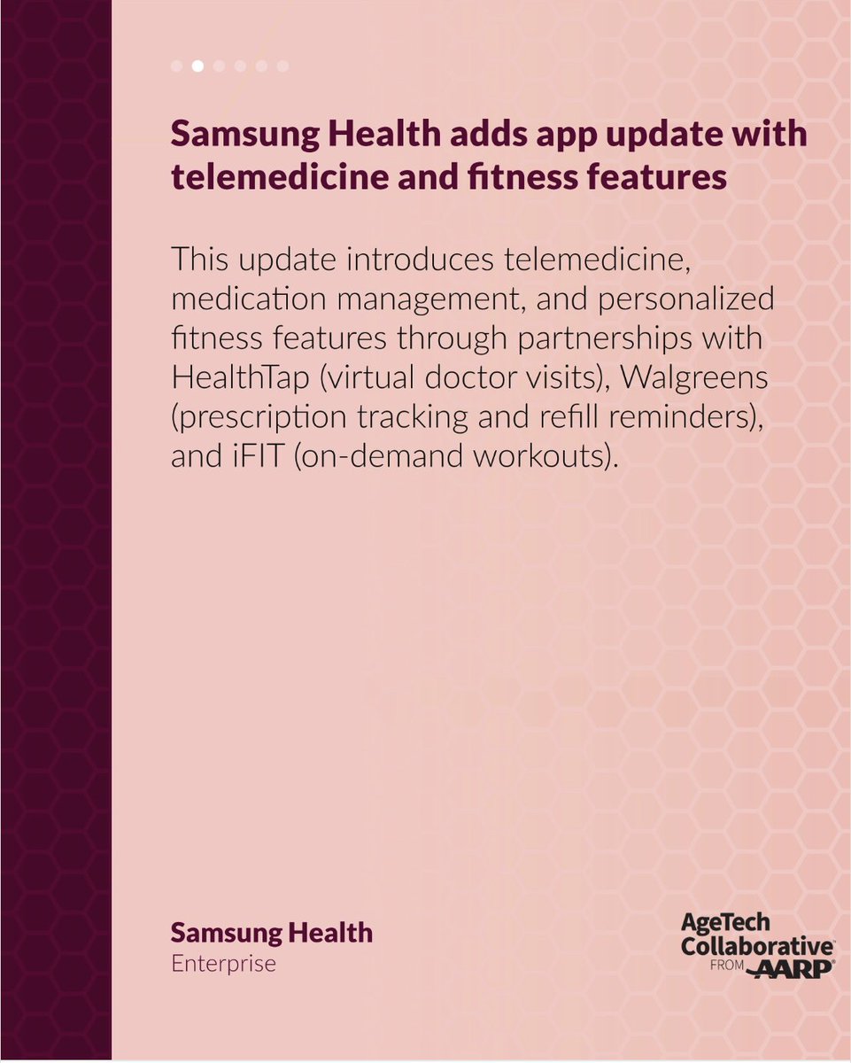 AgeTechCollab's tweet image. Innovation spotlight from our #AgeTech community! @Happitech partners for remote AF monitoring, @Samsung Health expands telemedicine, and @twilio finds 89% believe AI improves accessibility for older adults. 🔗 Full roundup: lnkd.in/gZWYUq8v #AgeTechRoundup #Longevity