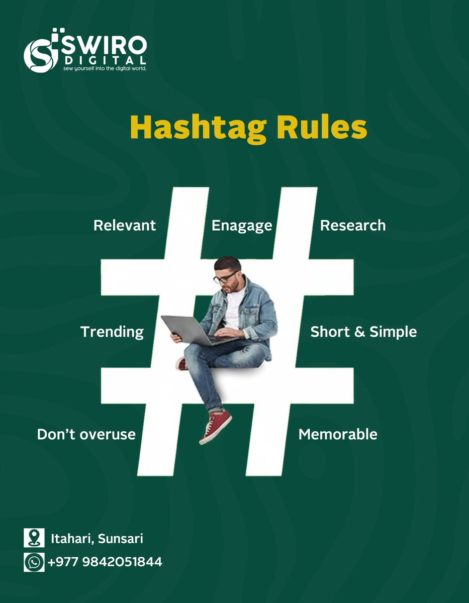 SwiroDigital's tweet image. Your hashtags can make or break your reach! 🚀 Follow these golden rules and level up your digital game with Swiro Digital. 
#Swiro #SwiroDigital #SmartHashtags #DigitalGrowth #DigitalMarketing #Hashtag #Research #Relevant #Trending