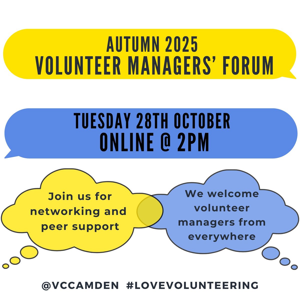 Just announced: Autumn 25 Volunteer Managers' Forum, Tuesday 28th October 2-3.30pm online. Join us for peer support and networking for volunteer managers from everywhere. Book your free ticket here: eventbrite.co.uk/e/autumn-2025-…