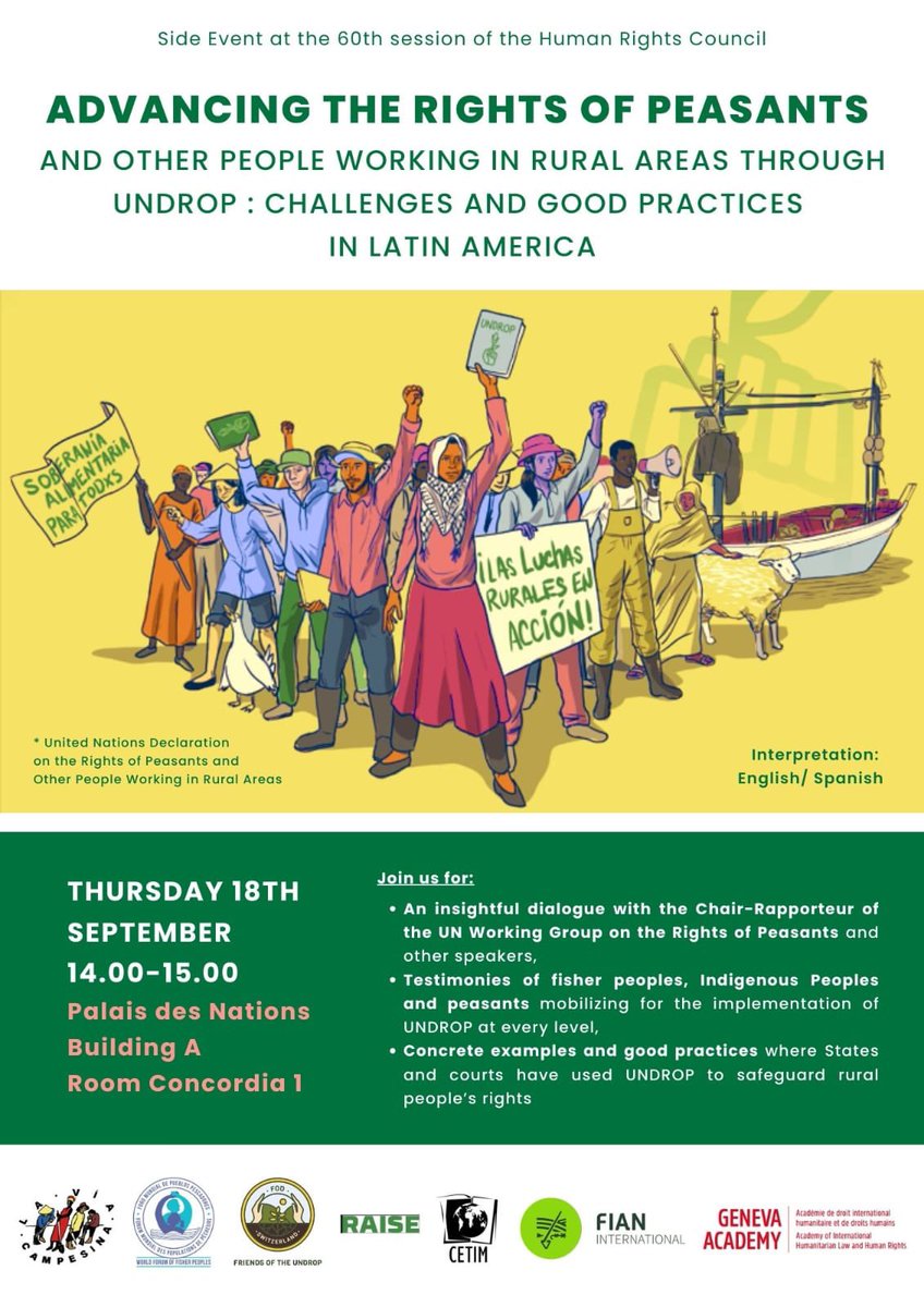 Join us for this side-event at the 60th session of the Human Rights Council.

#UNDROP #peasantsrightsnow