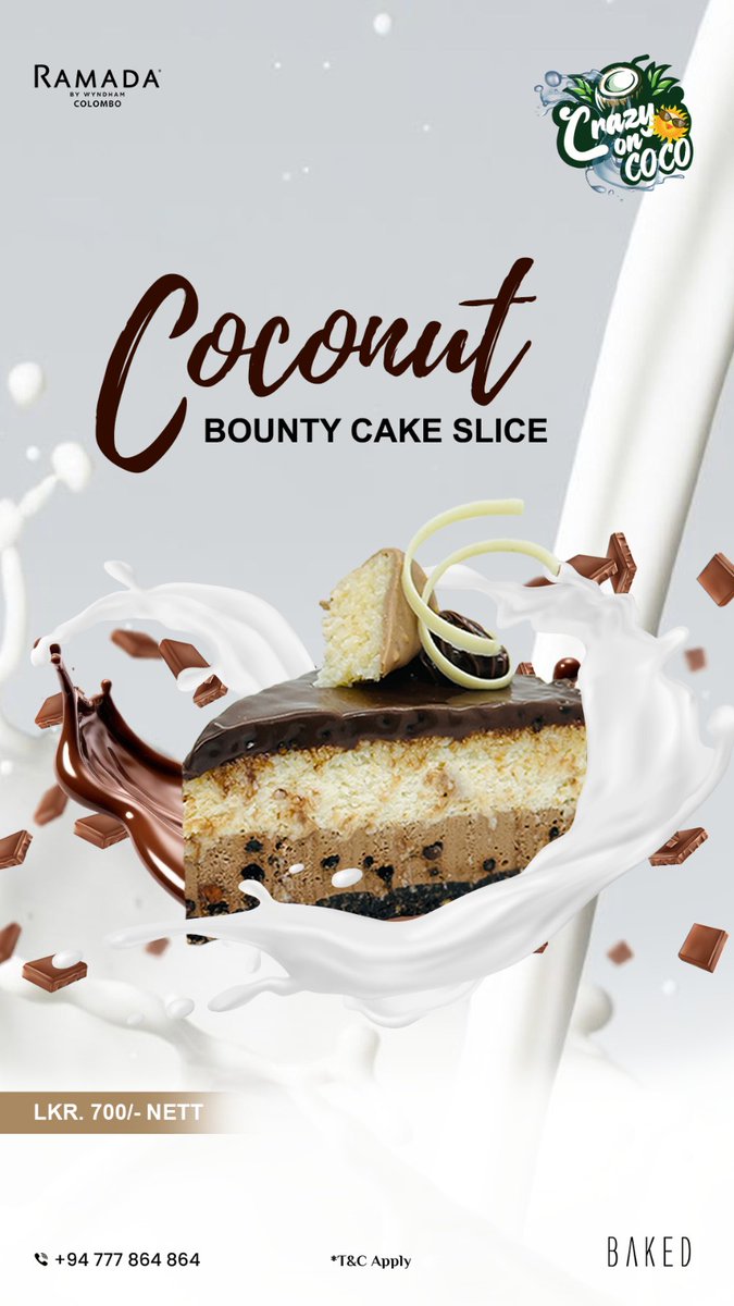 RamadaColombo's tweet photo. Go Crazy on CoCo with our irresistible Coconut Bounty Cake Slice!

Only LKR 700 Nett
📞 Order now: +94 777 864 864 https://t.co/Zzga9aVvih