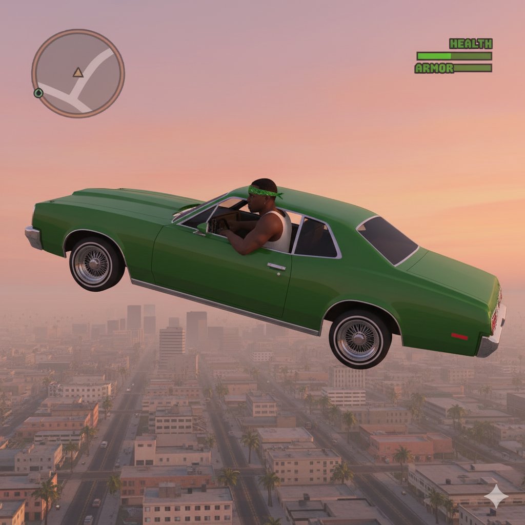 _anurag_adarsh's tweet image. I tried a simple prompt with a few different LLMs and got these results:

1. Copilot
2. Gemini
3. ChatGPT
4. Perplexity

Prompt was: &apos;CJ driving a car in the sky, GTA San Andreas theme.&apos;

Which one do you like best?