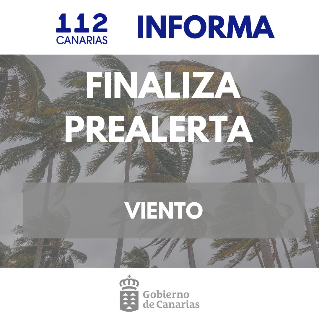 El Gobierno de Canarias finaliza la situación de #PrealertaViento en las Islas

🗓️17/09
🕙10:00 horas

Más información⬇️
www3.gobiernodecanarias.org/noticias/el-go…