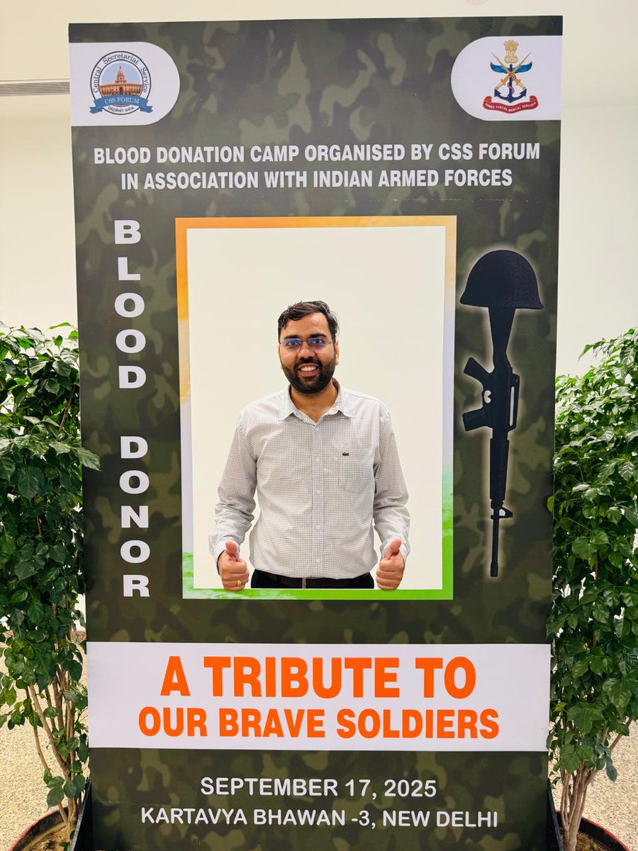 CSS_GOMESH's tweet image. Today, Ms. Rachna Shah, DoPT Secretary inaugurated the Blood Donation initiative under #KartvyaAbhiyan, organised by #CSSForum in association with the Armed Forces Transfusion Centre at #KartvyaBhawan. These blood units are dedicated to our brave soldiers. #IndianArmedForces