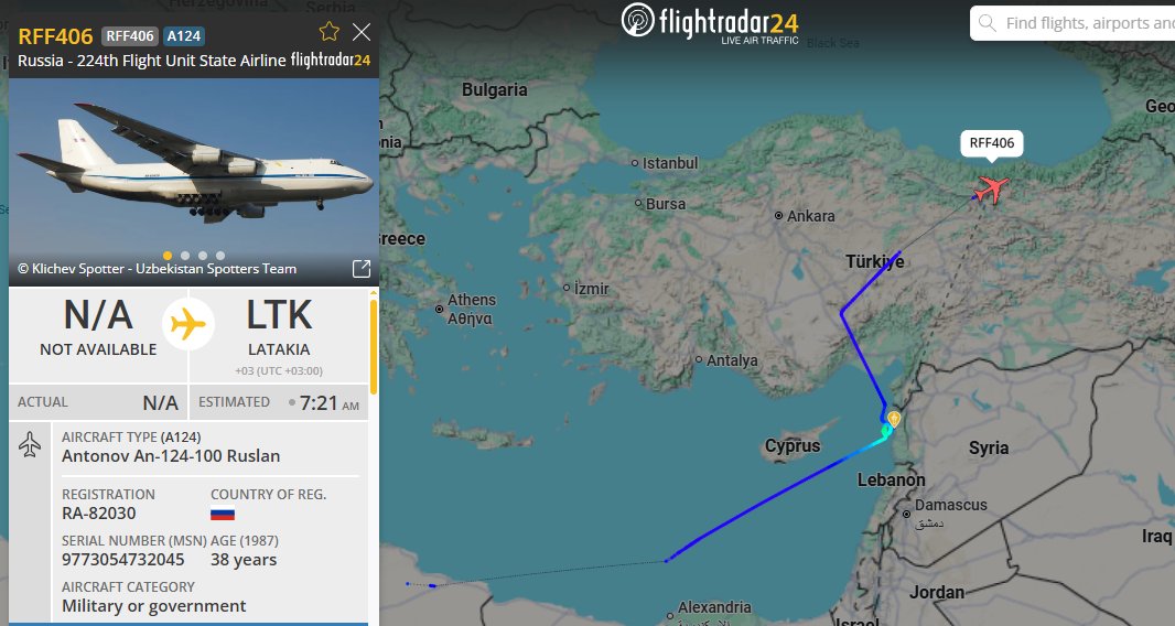 5472_nde's tweet photo. RFF406 #RussianAF AN124 dropped in to Latakia #Syria. 0835z https://t.co/KJ9NGQkrHp