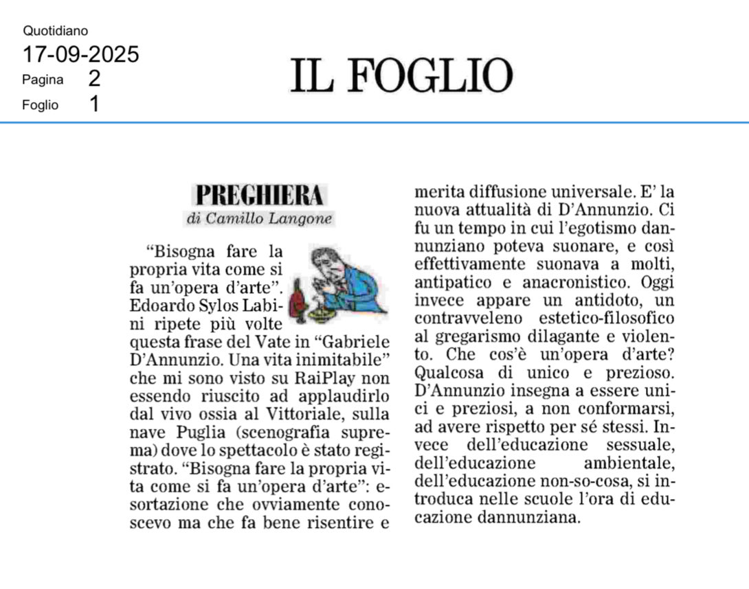 Bisogna fare della propria vita come si fa un’opera d’arte (Gabriele d’Annunzio) ⁦<a href="/CamilloLangone/">Camillo Langone</a>⁩ ⁦<a href="/vittoriale/">Il Vittoriale degli Italiani</a>⁩