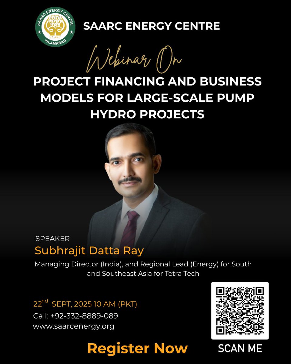 📢 Join our webinar: Project Financing &amp; Business Models for Large-Scale Pump Hydro Projects
📅 22 Sept 2025 | ⏰ 1000–1130 PKT
🌍 Insights on financing, risks &amp; models for Pump Hydro.
🔗 Register: events.teams.microsoft.com/event/1f3fd34e…